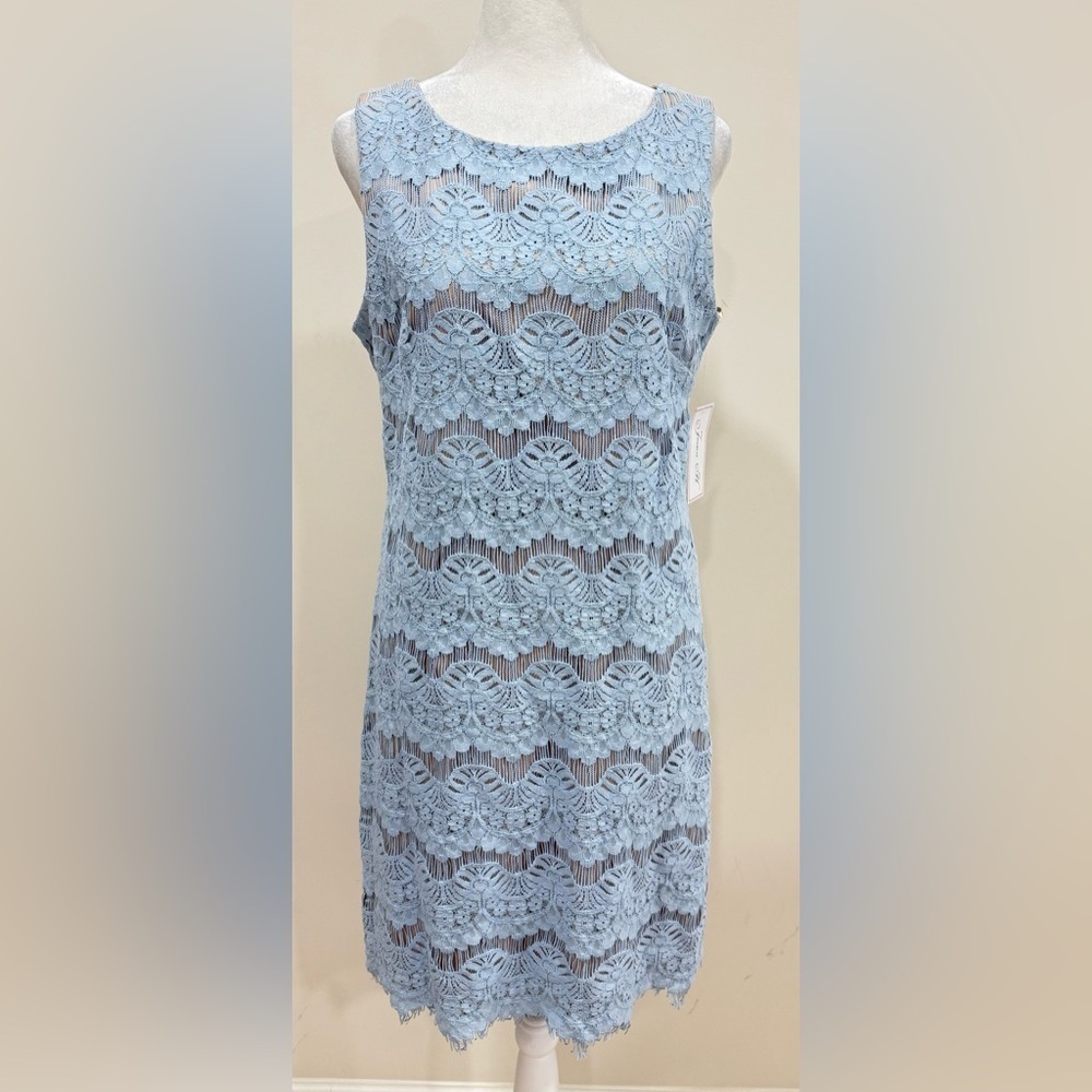 NWT Jessica Howard Women's Medallion Lace Sheath Dress Blue Size 10 - Picture 2 of 9